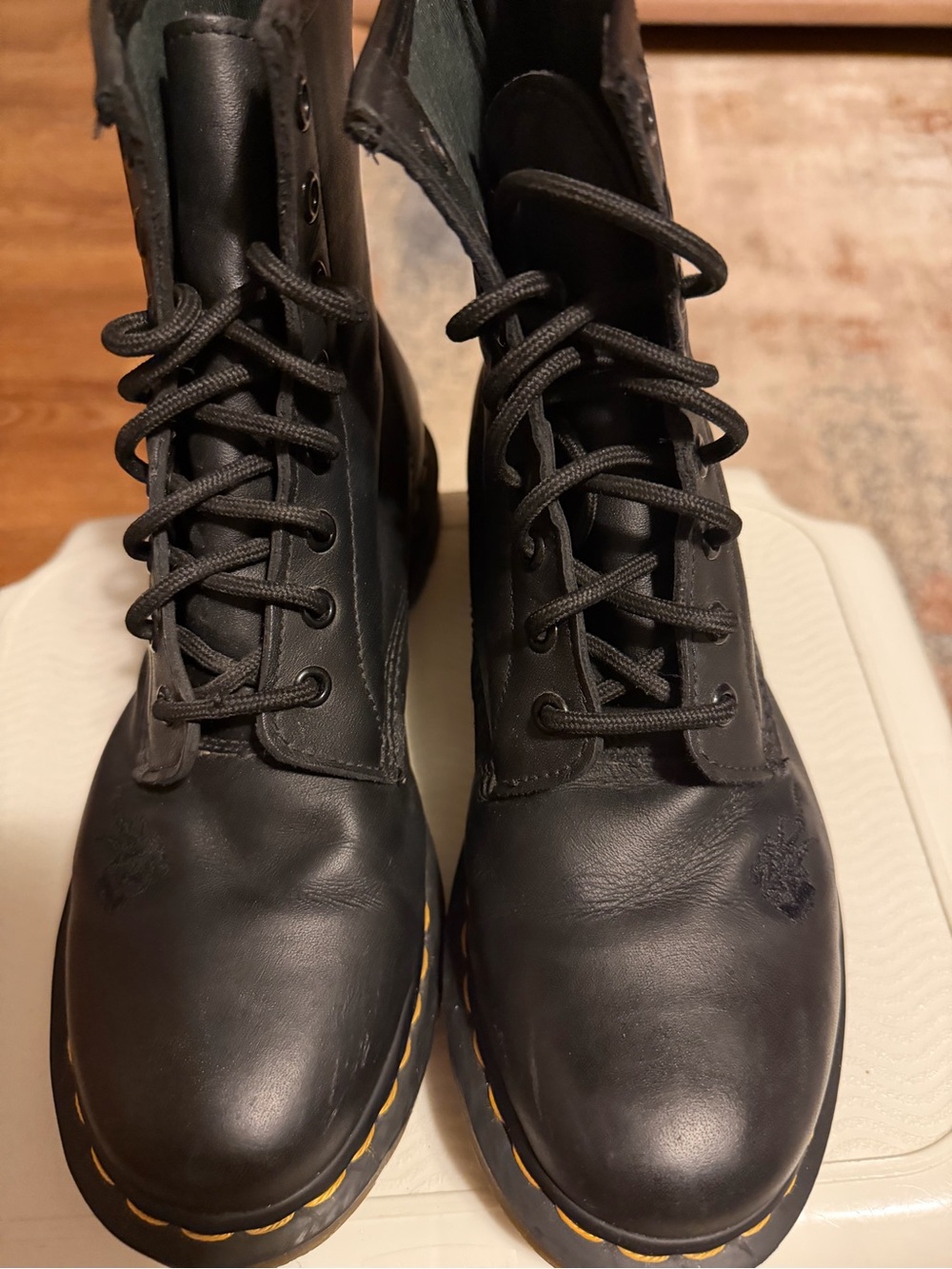 Dr. Martens Women's 1460 Vonda Mono Softy T with Black Embroidered Roses